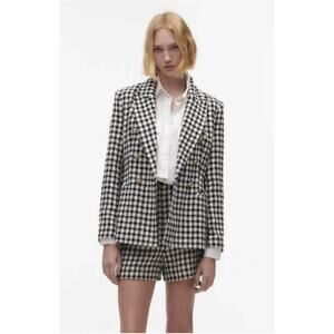 Zara Black White Houndstooth Blogger Fave Double Breasted Blazer Large